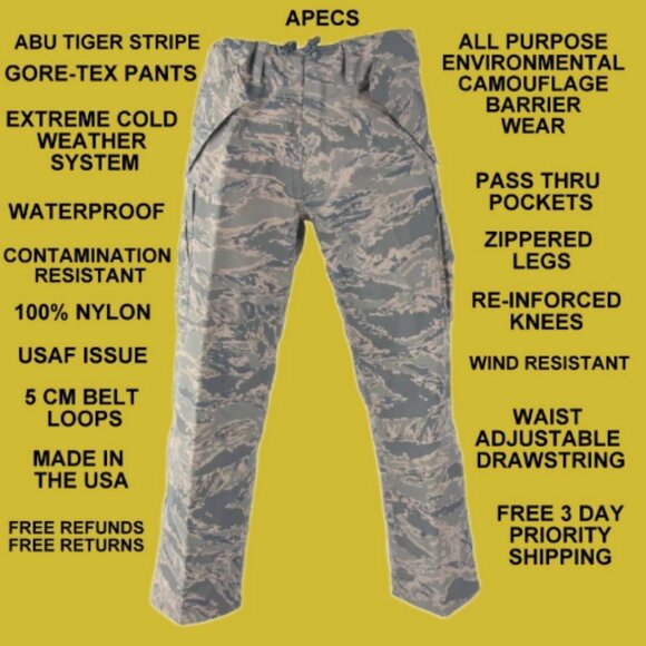 GORE-TEX ALL PURPOSE szLARGE ENVIRONMENTAL CAMOUFLAGE ABU TIGER STRIPE PANTS